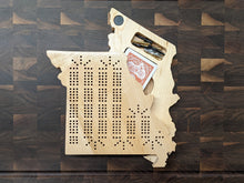 Load image into Gallery viewer, Missouri State MO Travel Cribbage Board, Storage Inside!, Includes Cards and Pegs!